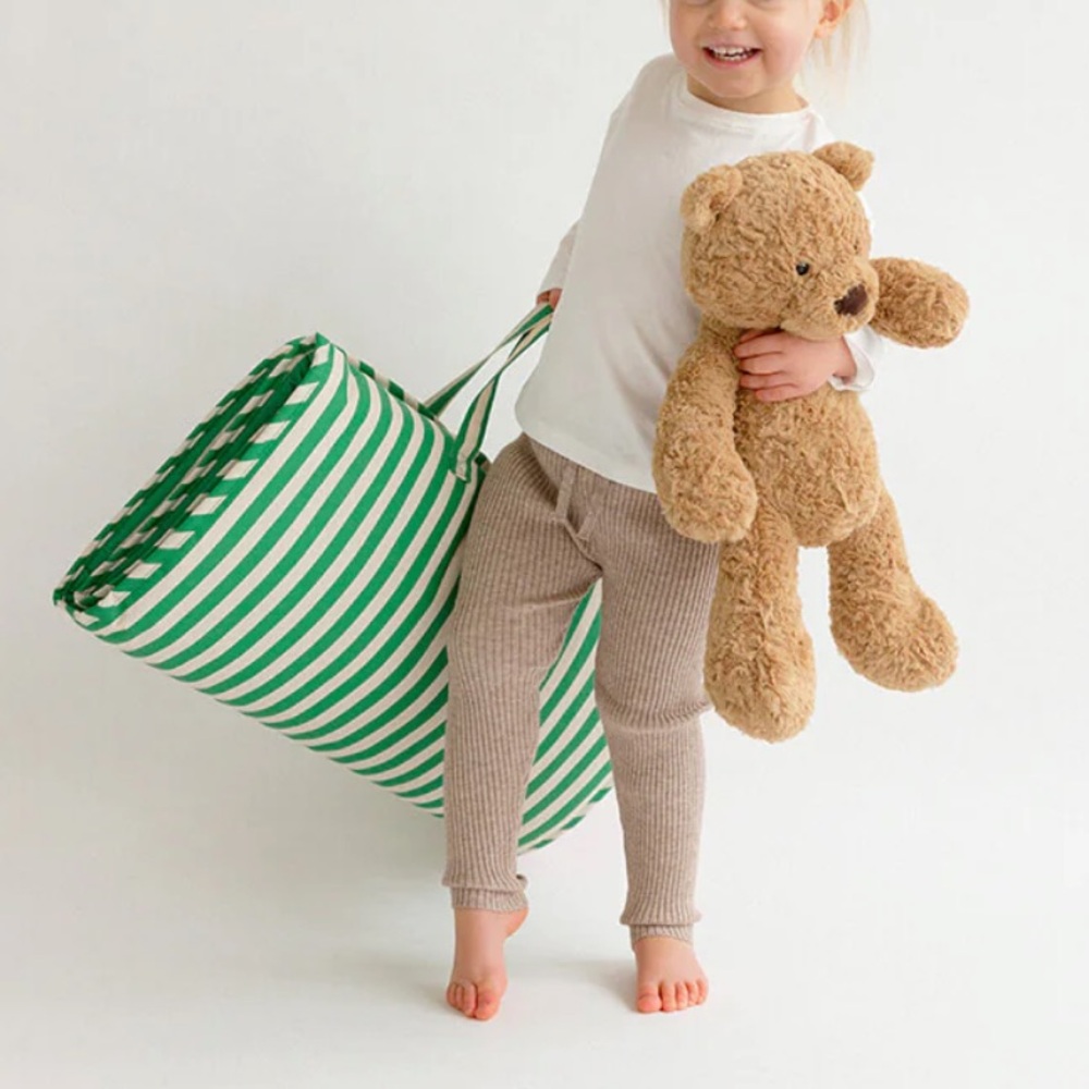 Green and White Striped Tote Bag
